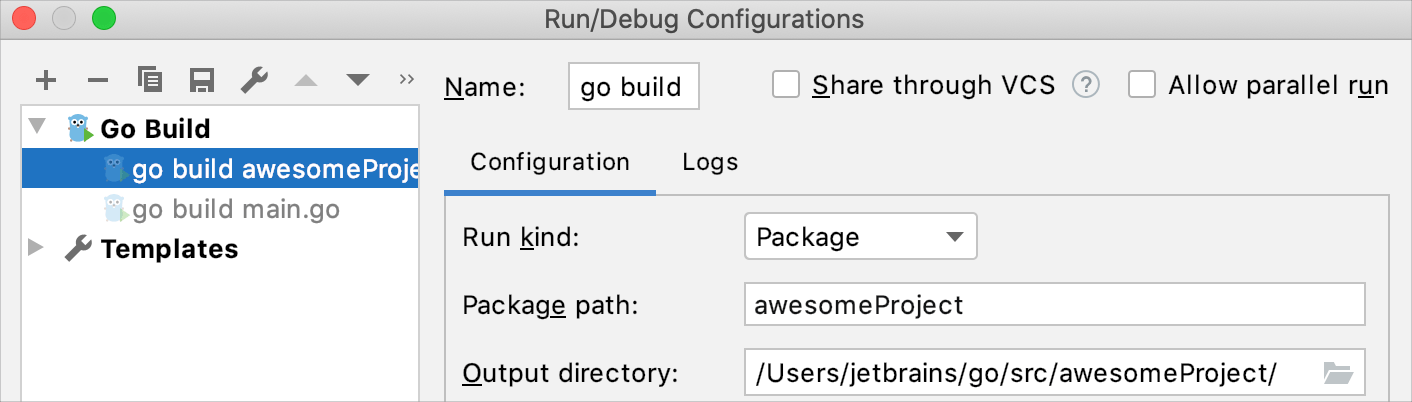 Change the output directory of the application binary