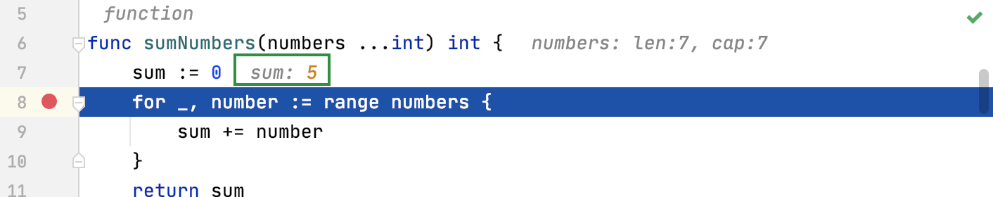 Inline values of the variables change with each step