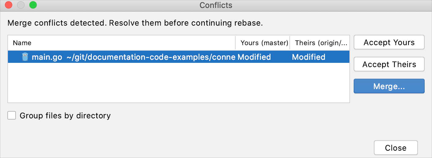 Files Merged with Conflicts dialog