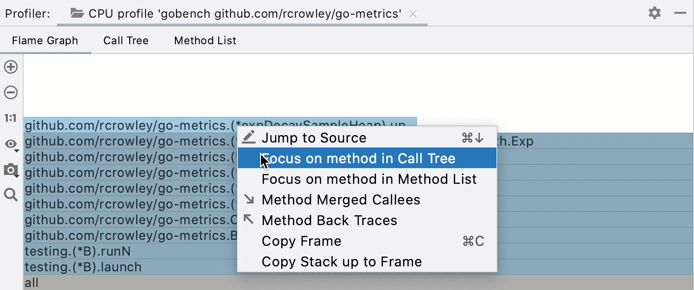 Jumping between tabs in the Profiler tool window