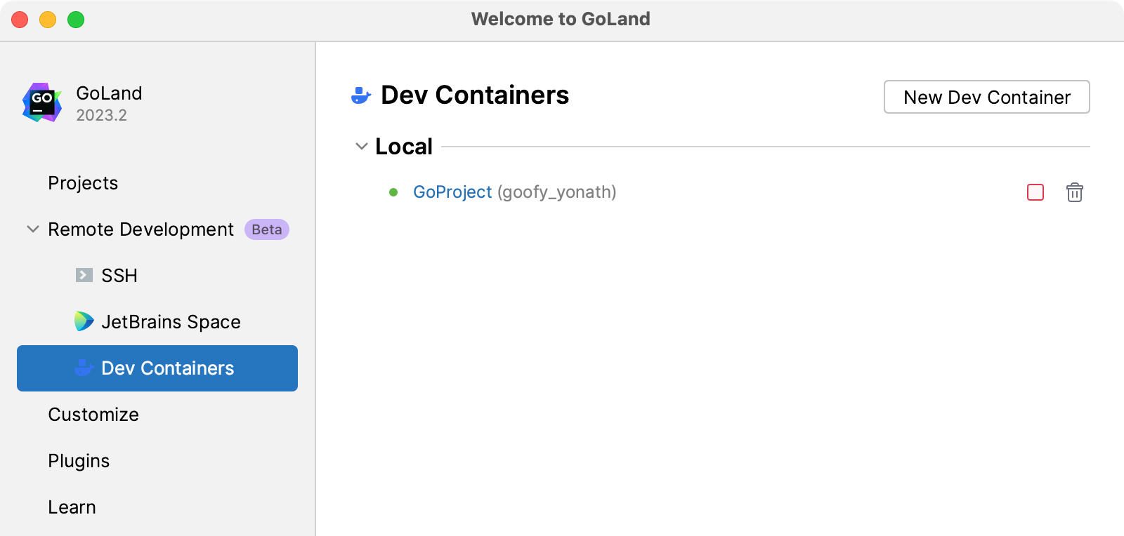 Recent Dev containers
