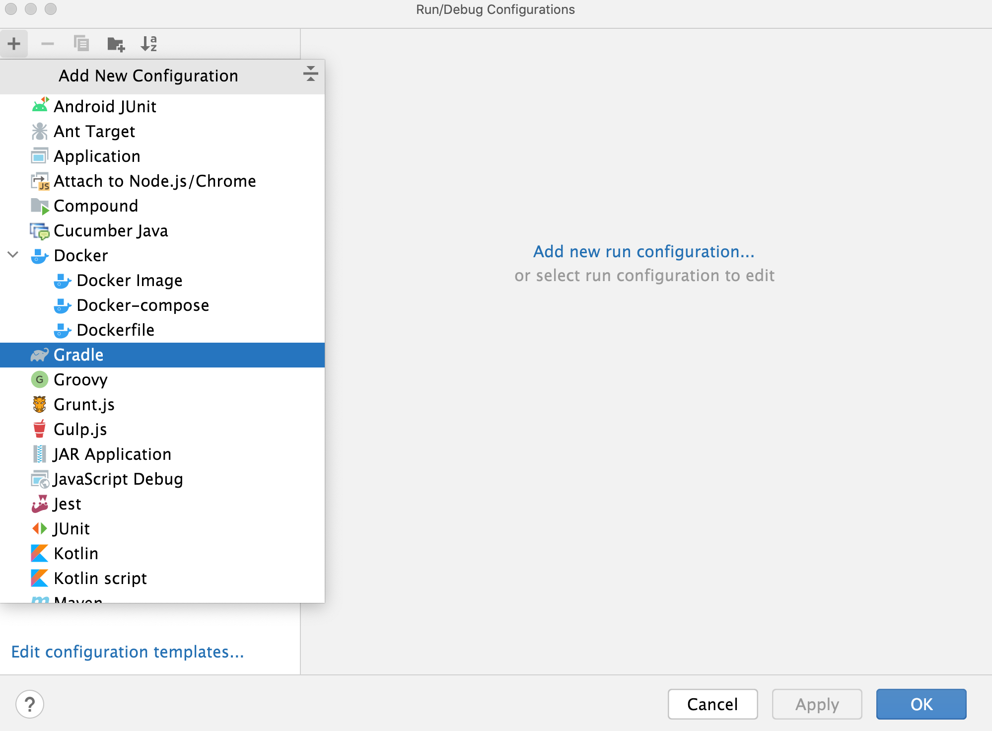 Add new Gradle run/debug configuration