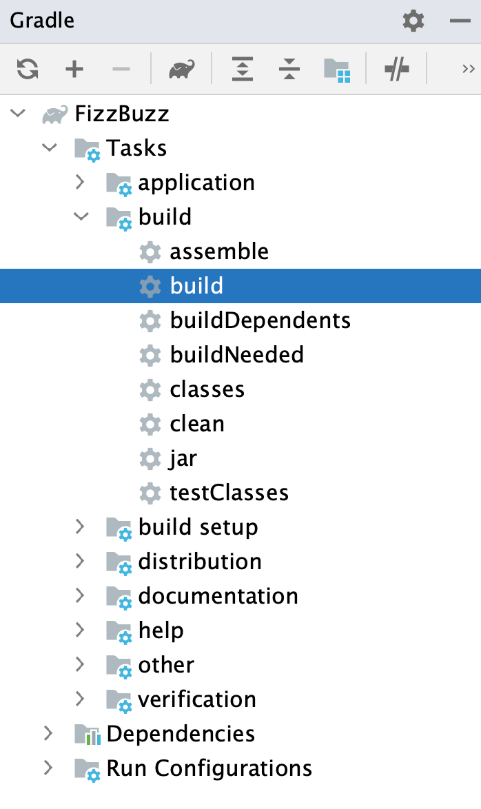 Gradle tool window: build task