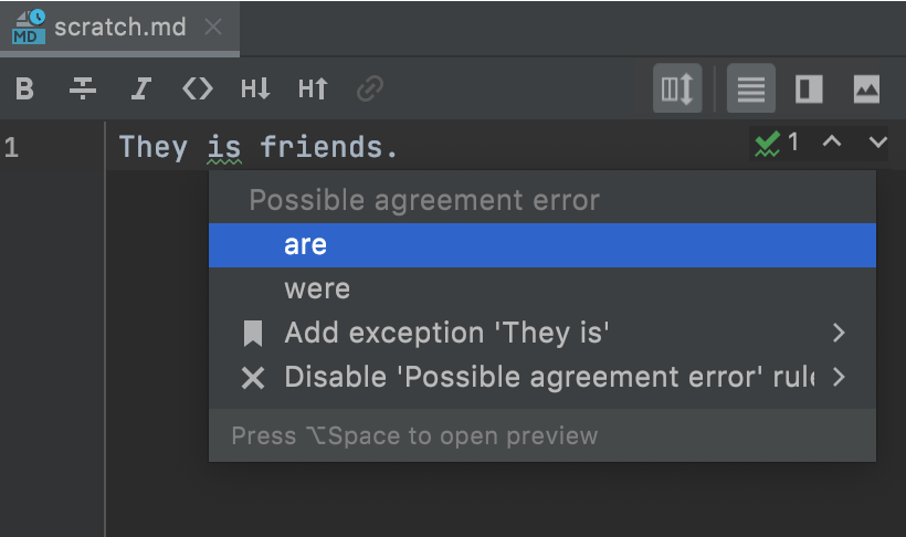 Intention action to add an exception