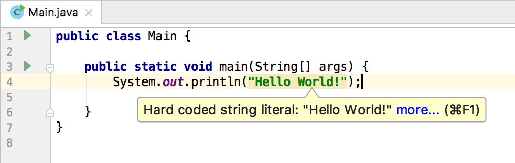 Highlighted hard-coded string literal
