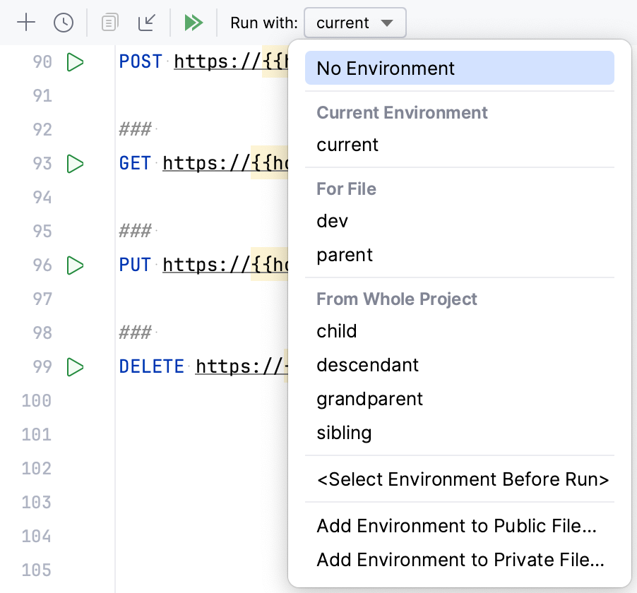 HTTP Client environments