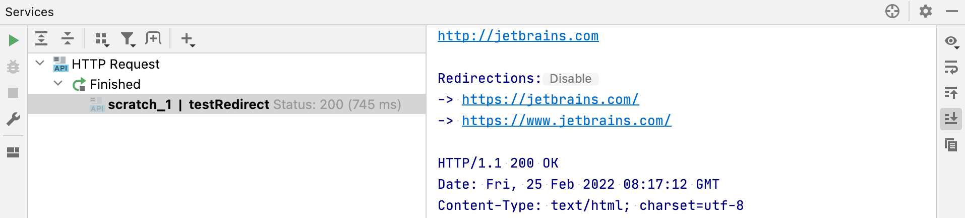 HTTP リクエスト構文の調査 | DataGrip ドキュメント