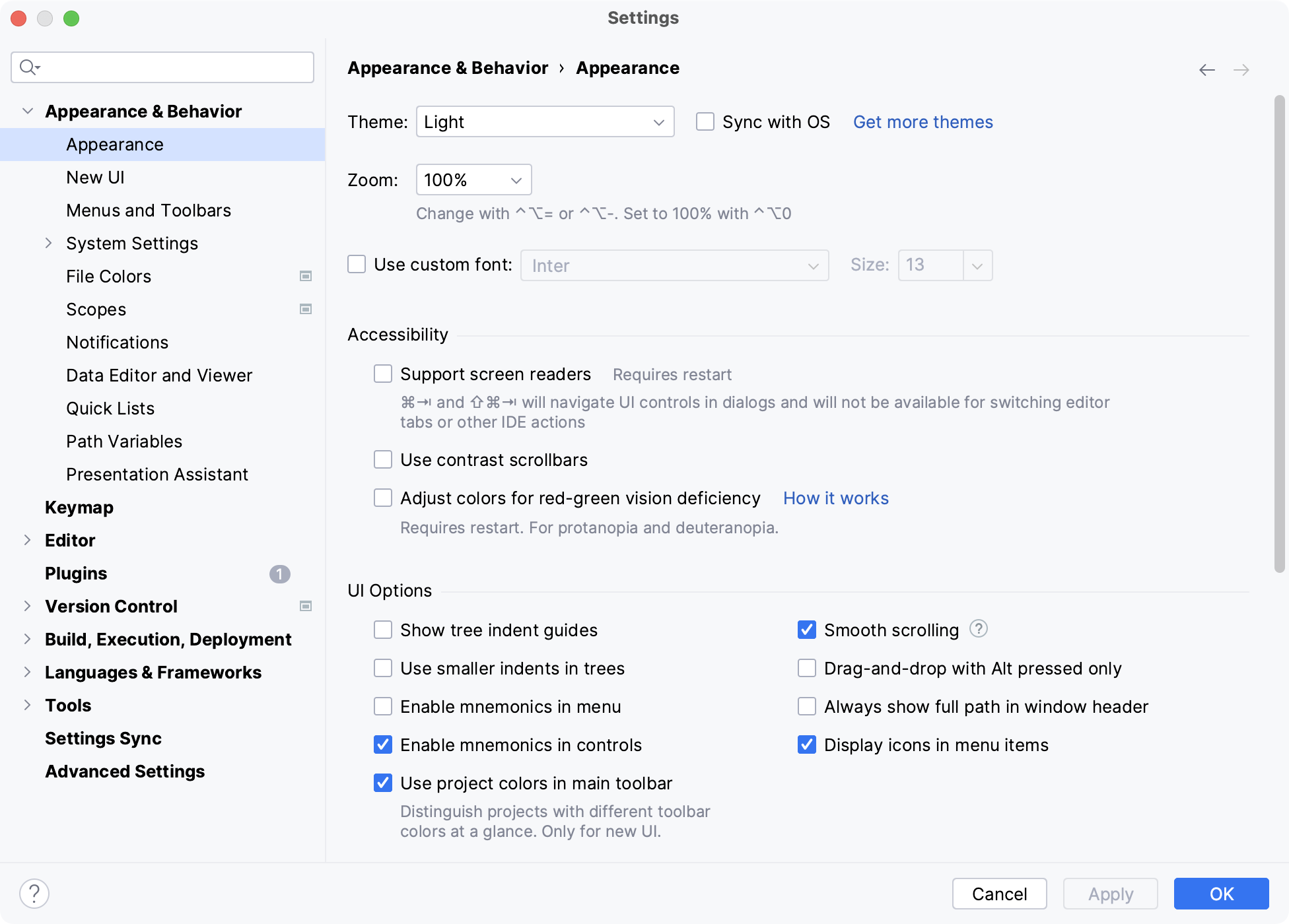 Settings | Appearance and Behavior | Appearance