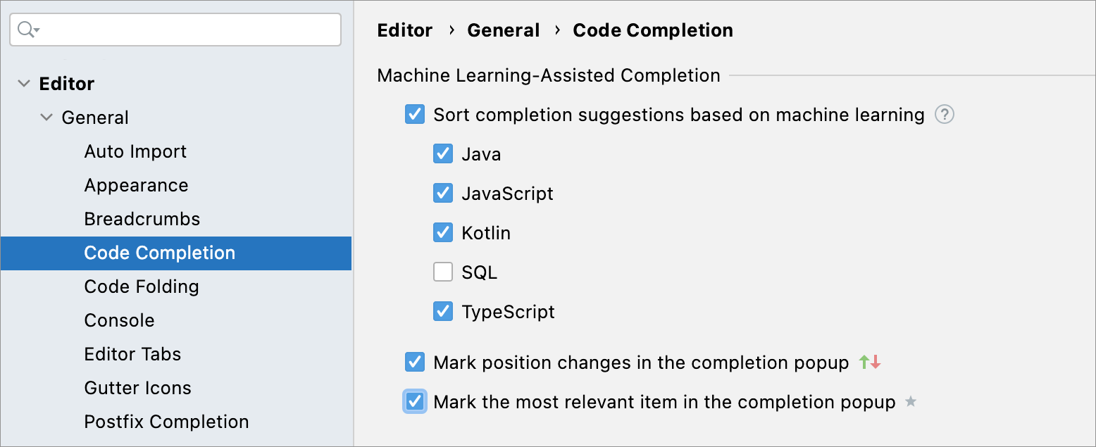 ML-assisted completion settings