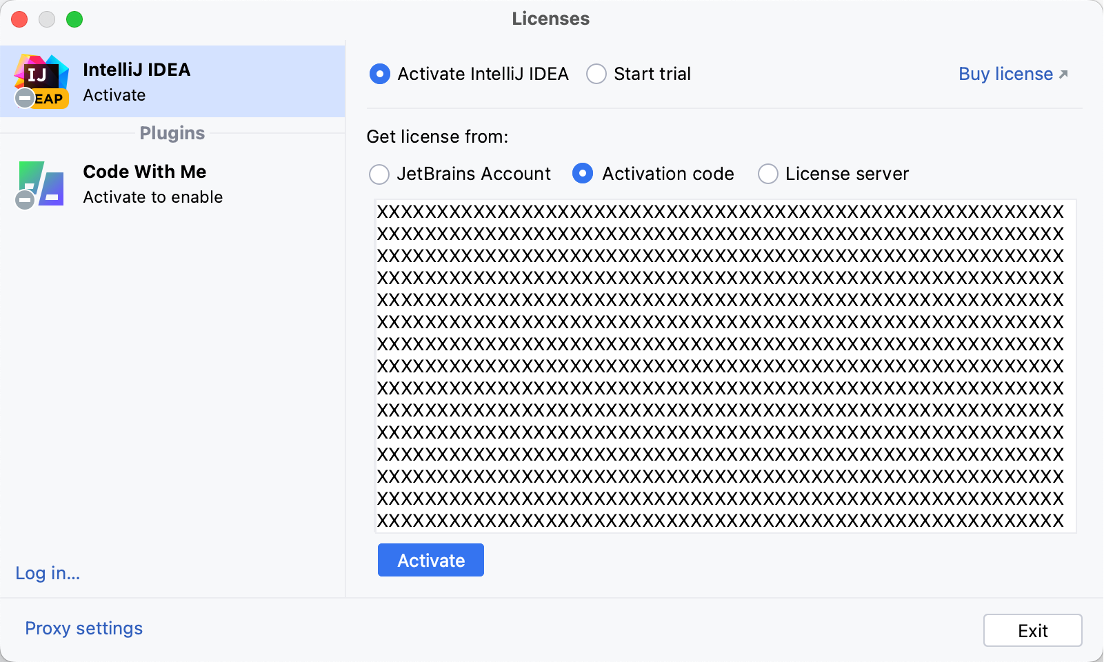 Activate IntelliJ IDEA license with an activation code