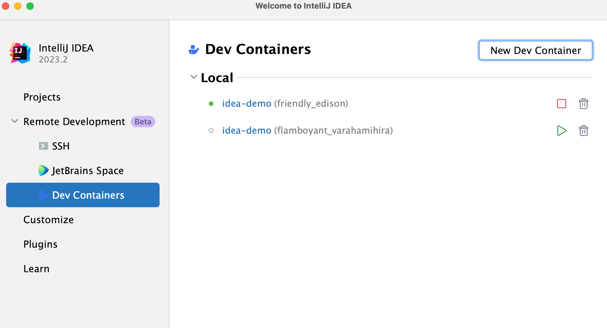 Recent Dev containers