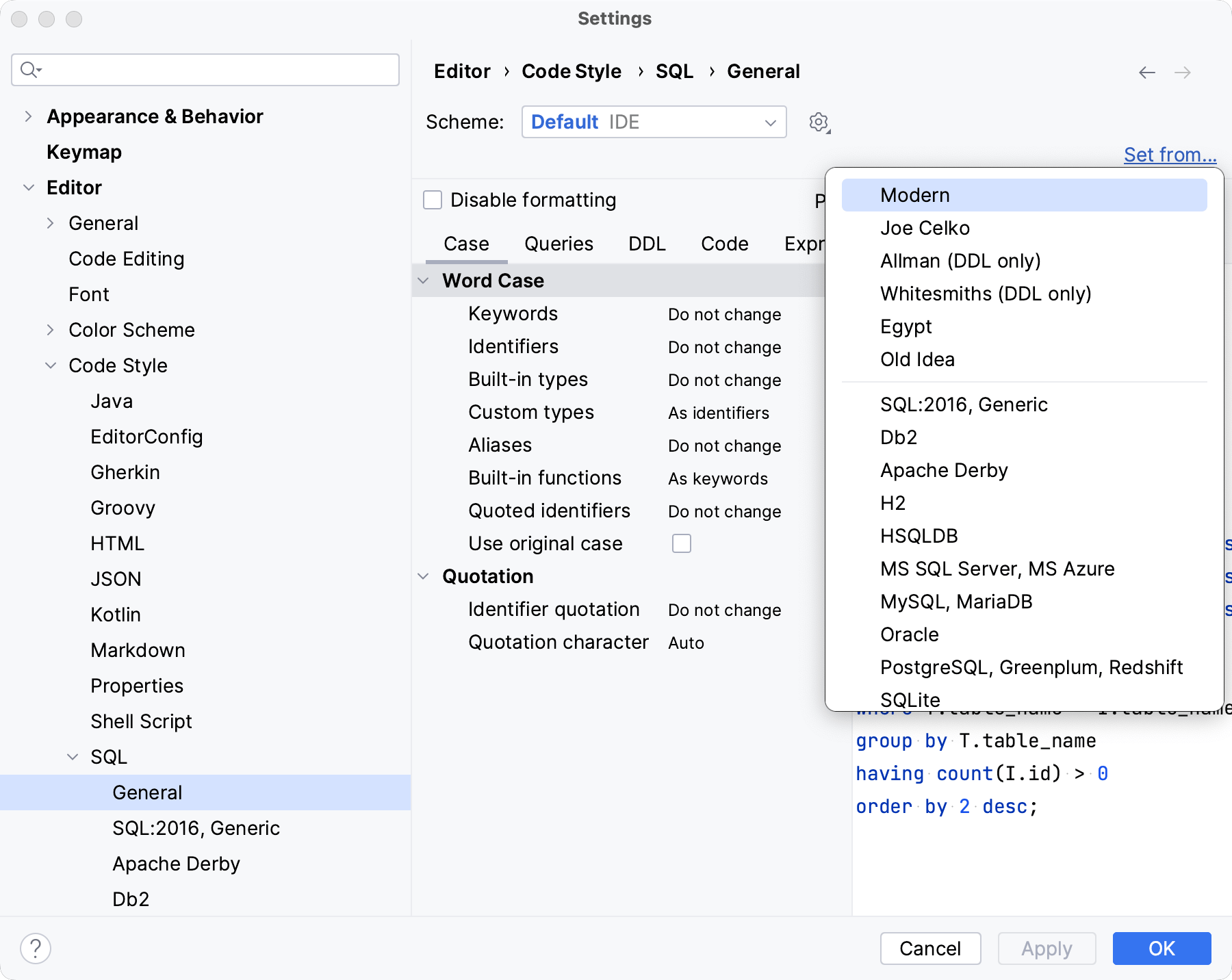 Import code style settings