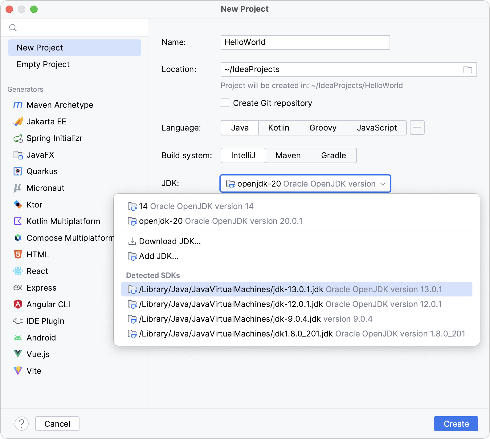 Creating the new project and adding the JDK