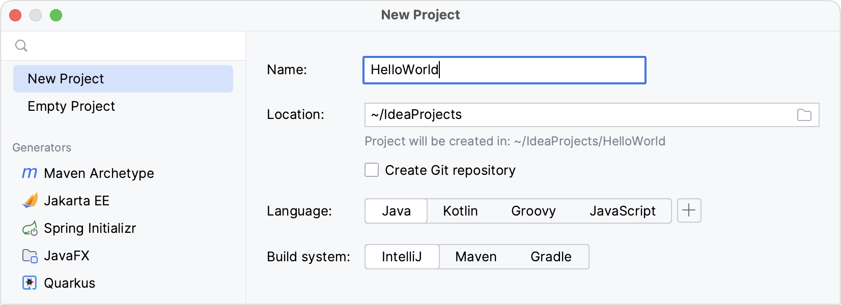Creating a new Java project