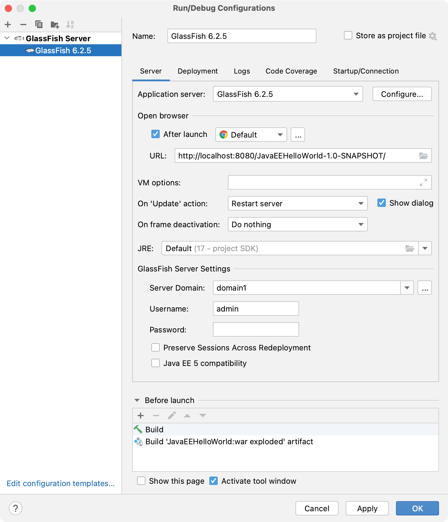 GlassFish run configuration done