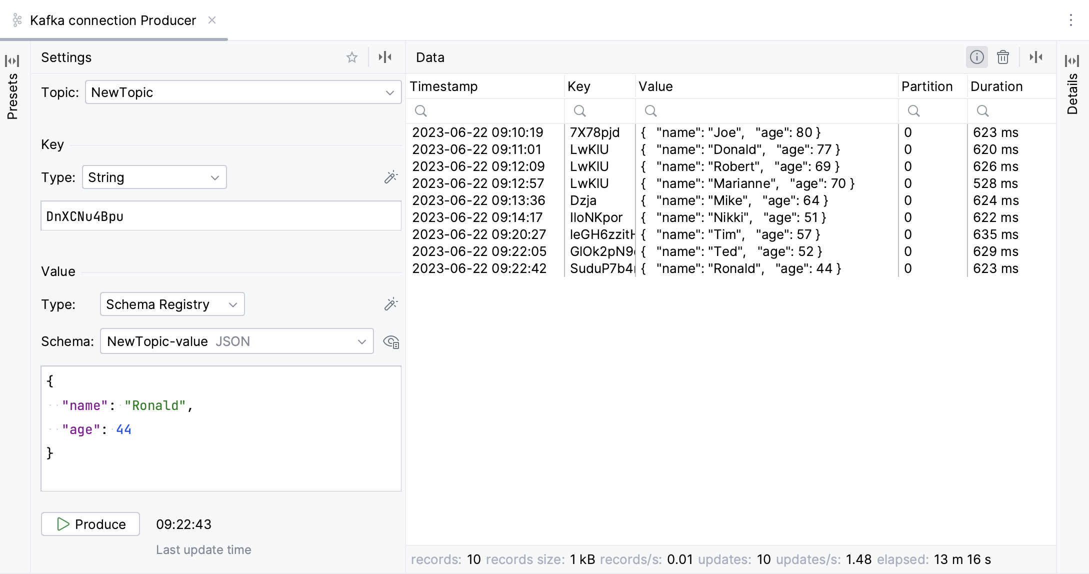 Produce messages in Kafka