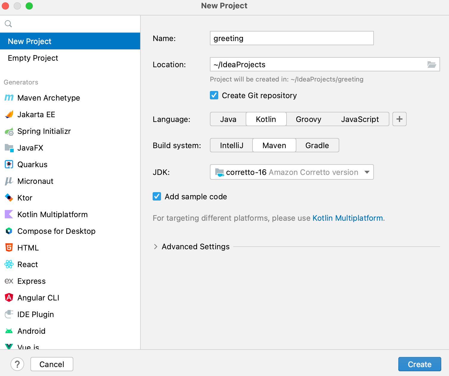 New Kotlin project with the Maven build system