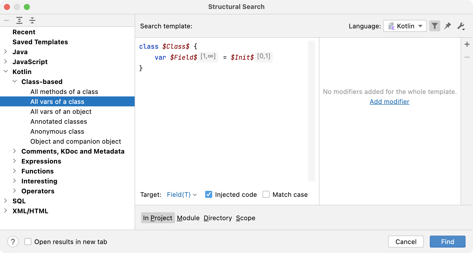 Search for Kotlin files only