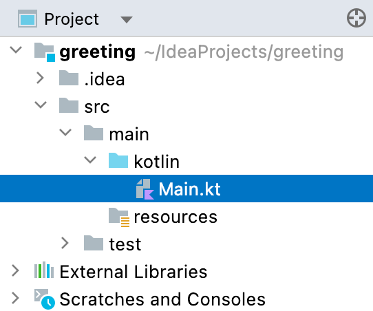 src/main/kotlin/main.kt in the Project tool window