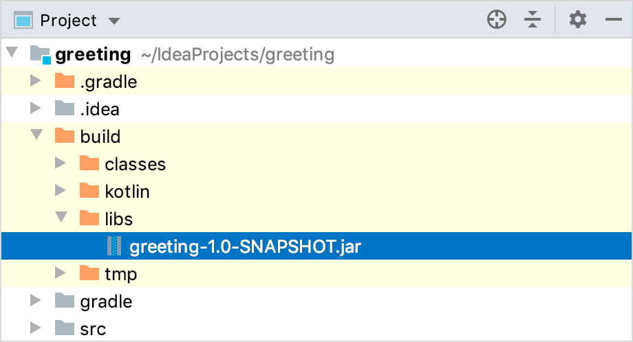 The resulting JAR in the out directory viewed using the Project Tool Window