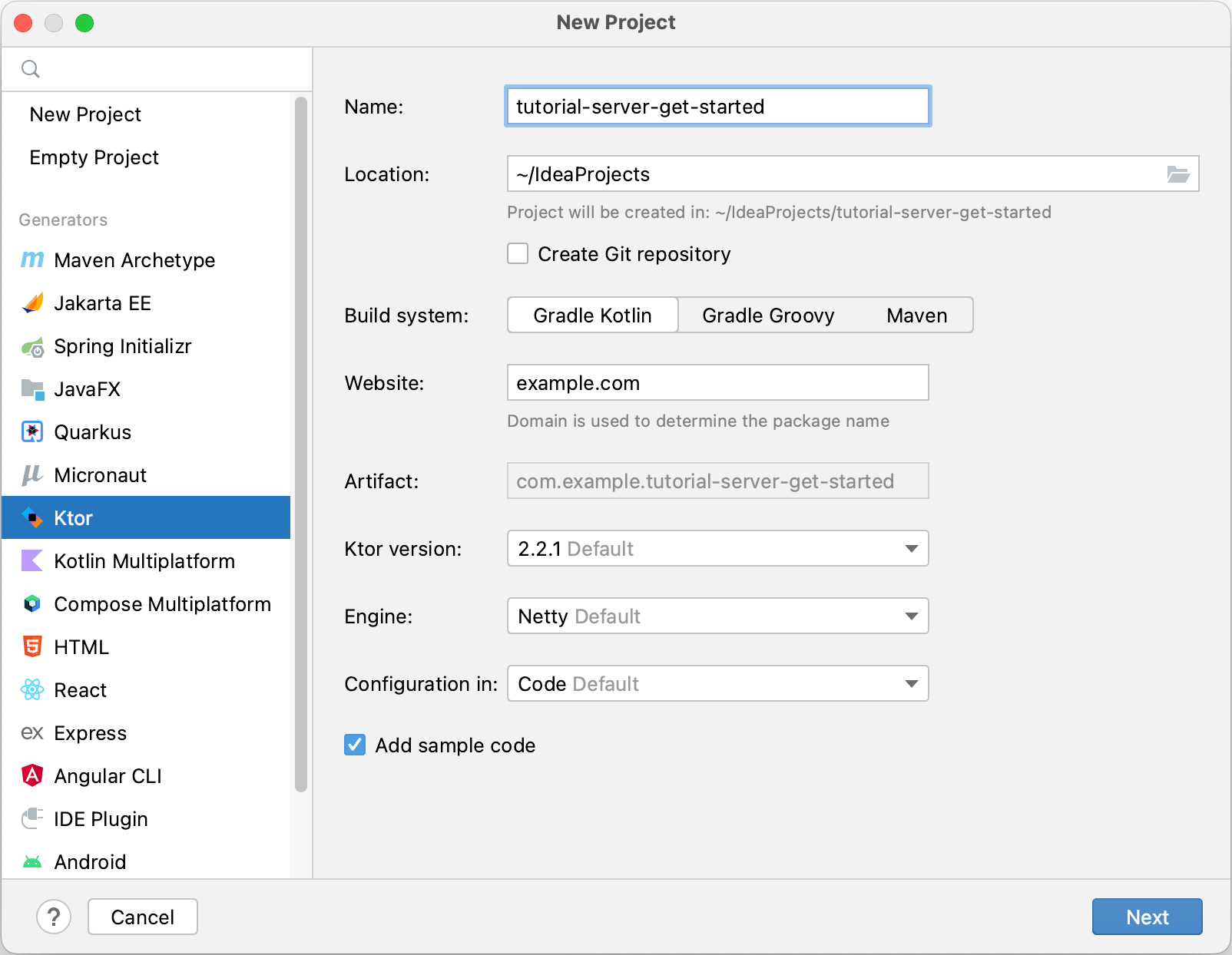 Ktor Project Settings