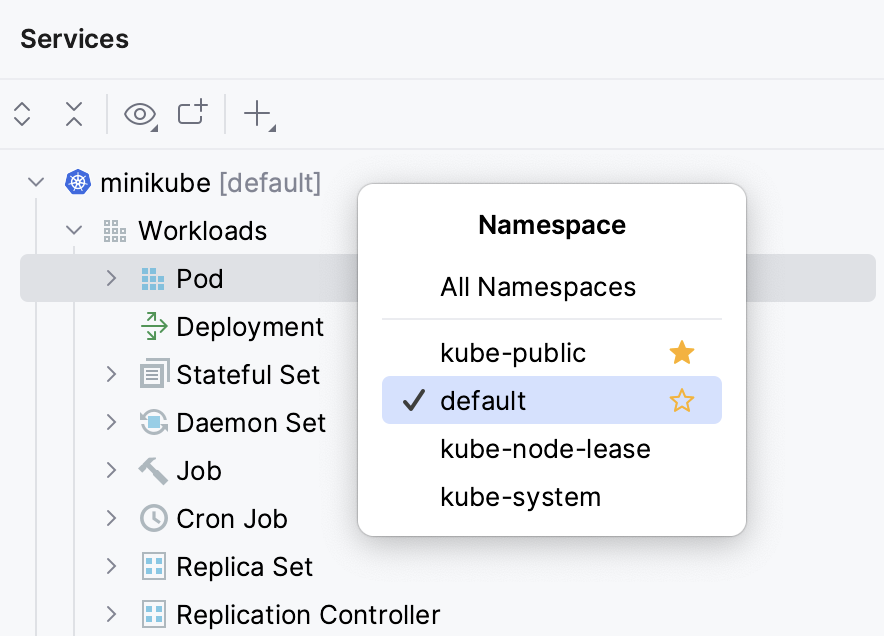 Namespaces context menu