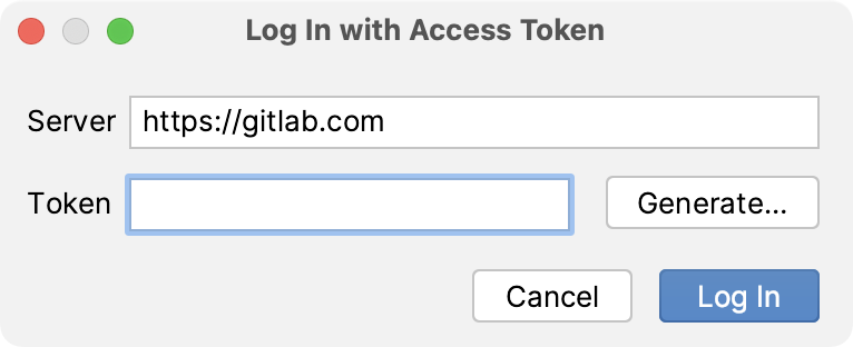 Log In with Access token dialog