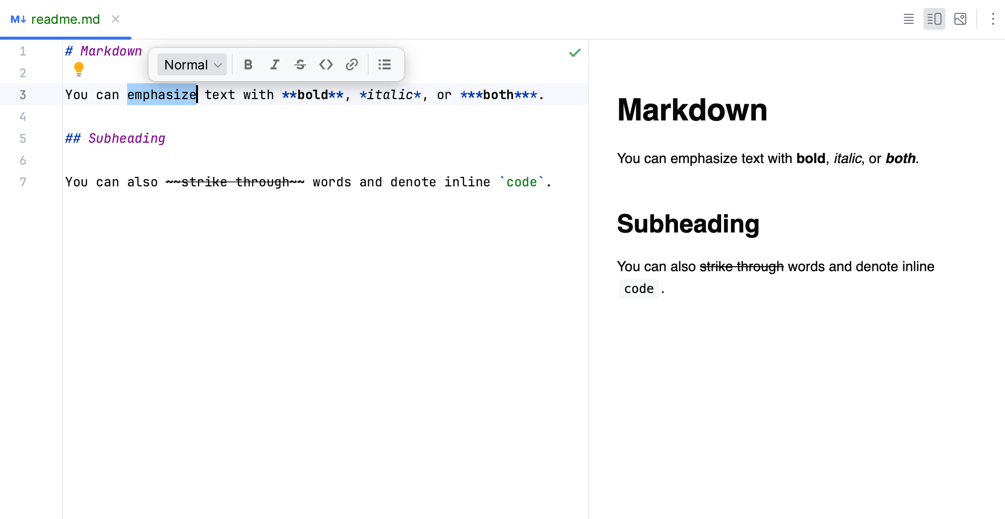 Markdown editor formatting toolbar