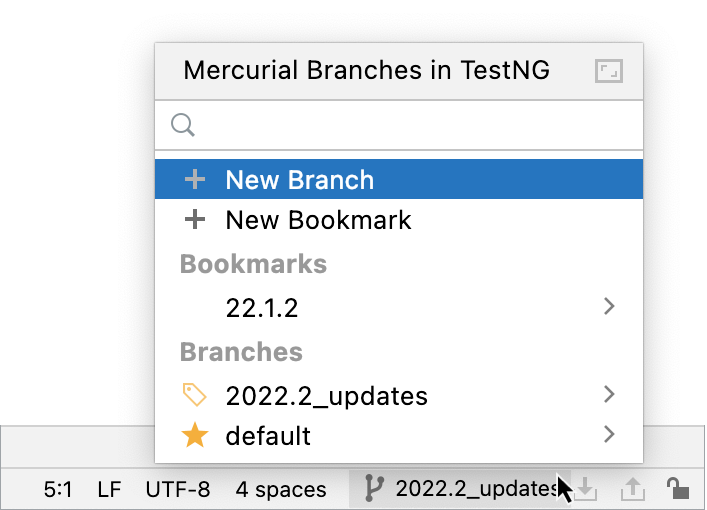 Opening Branches popup from status bar