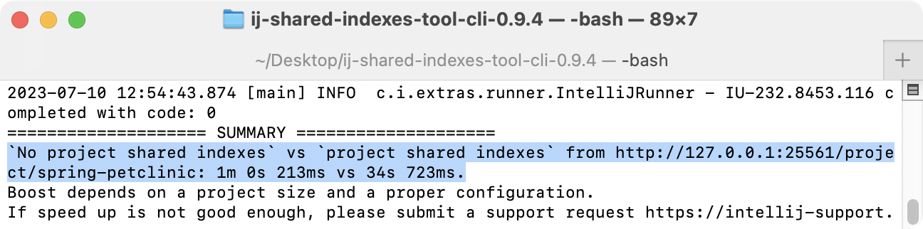 Estimated indexing time