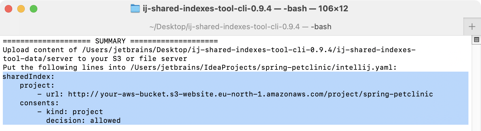 Shared indexes are generated