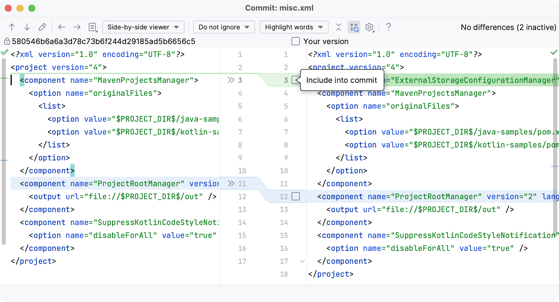 Partial commit dialog