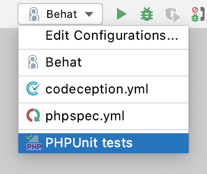 Running tests with a run configuration: select the run configuration