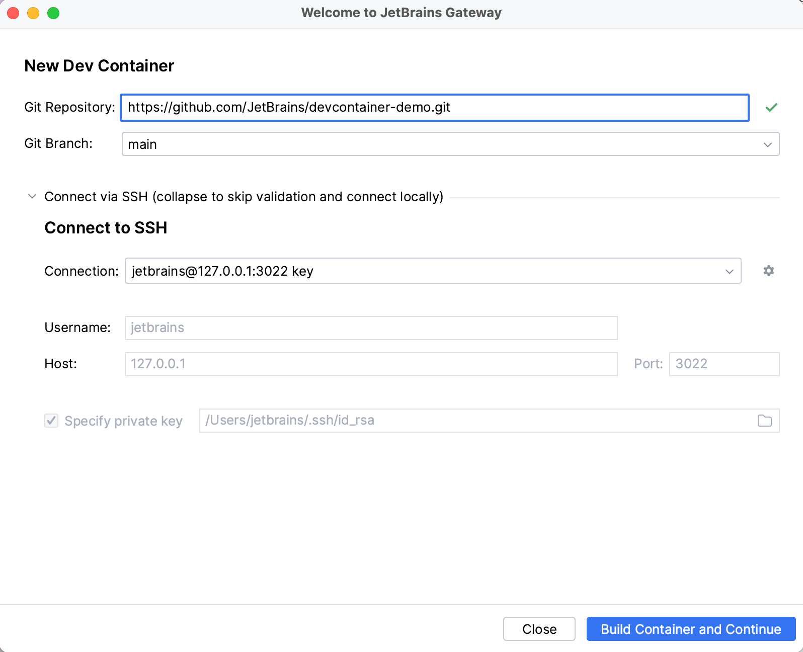 Connect via SSH