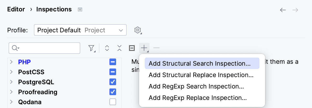 Adding a new Structural Search and Replace inspection