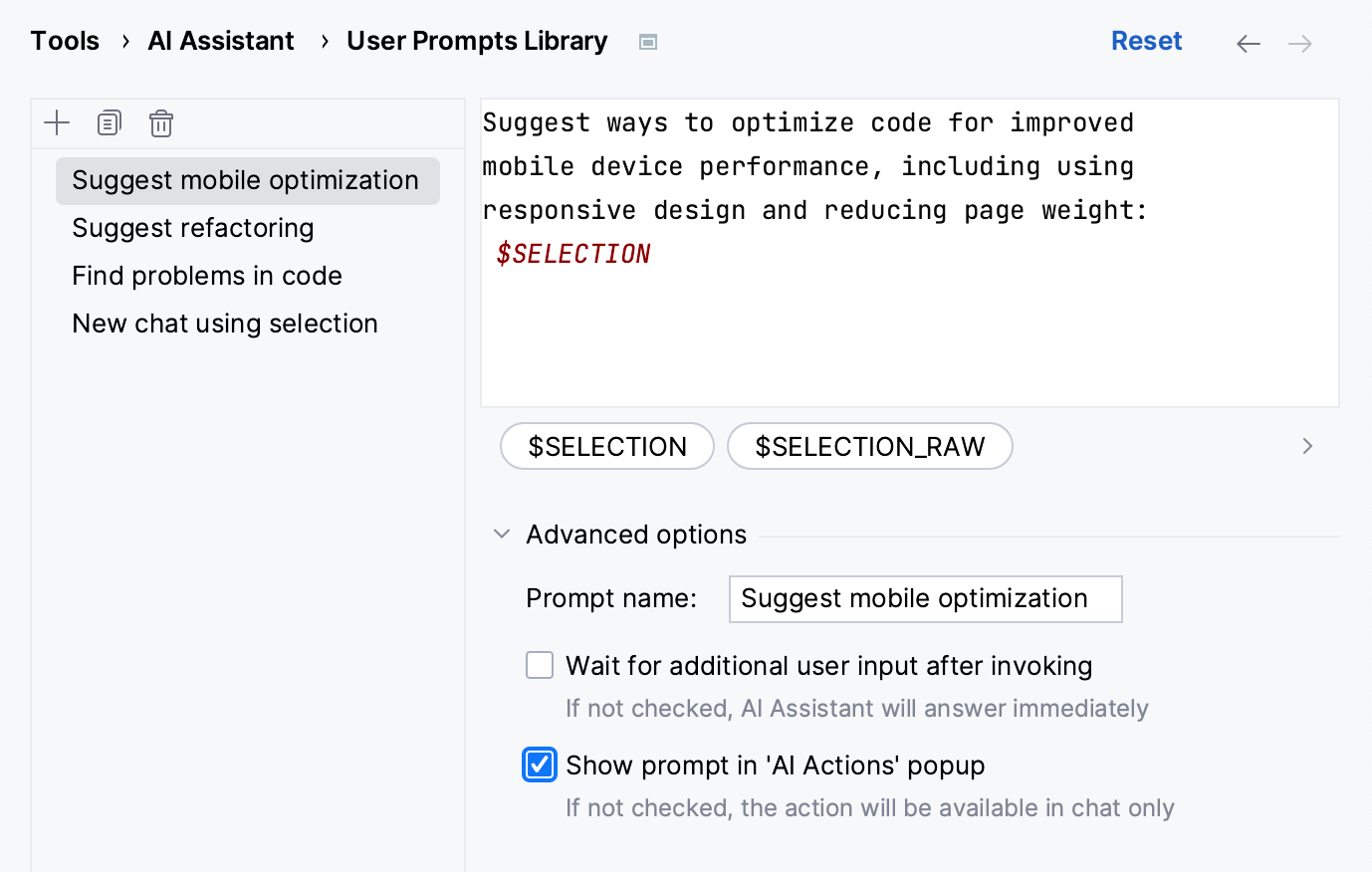 PhpStorm: Custom prompt parameters