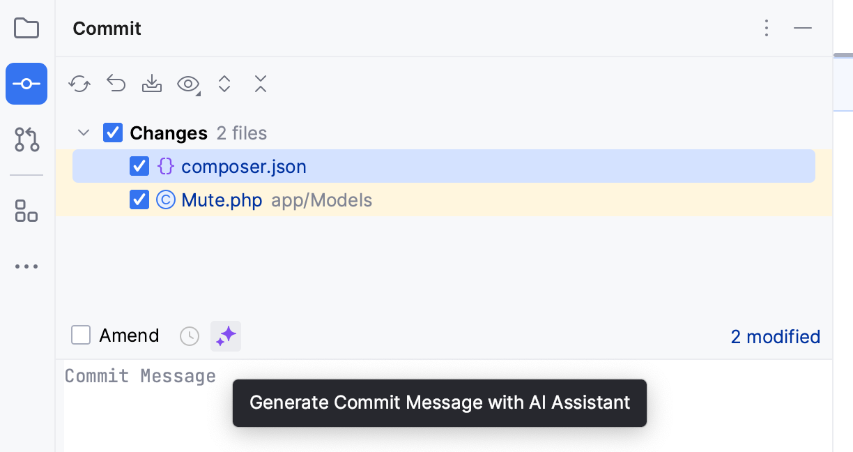 PhpStorm: AI Assistant generates commit messages