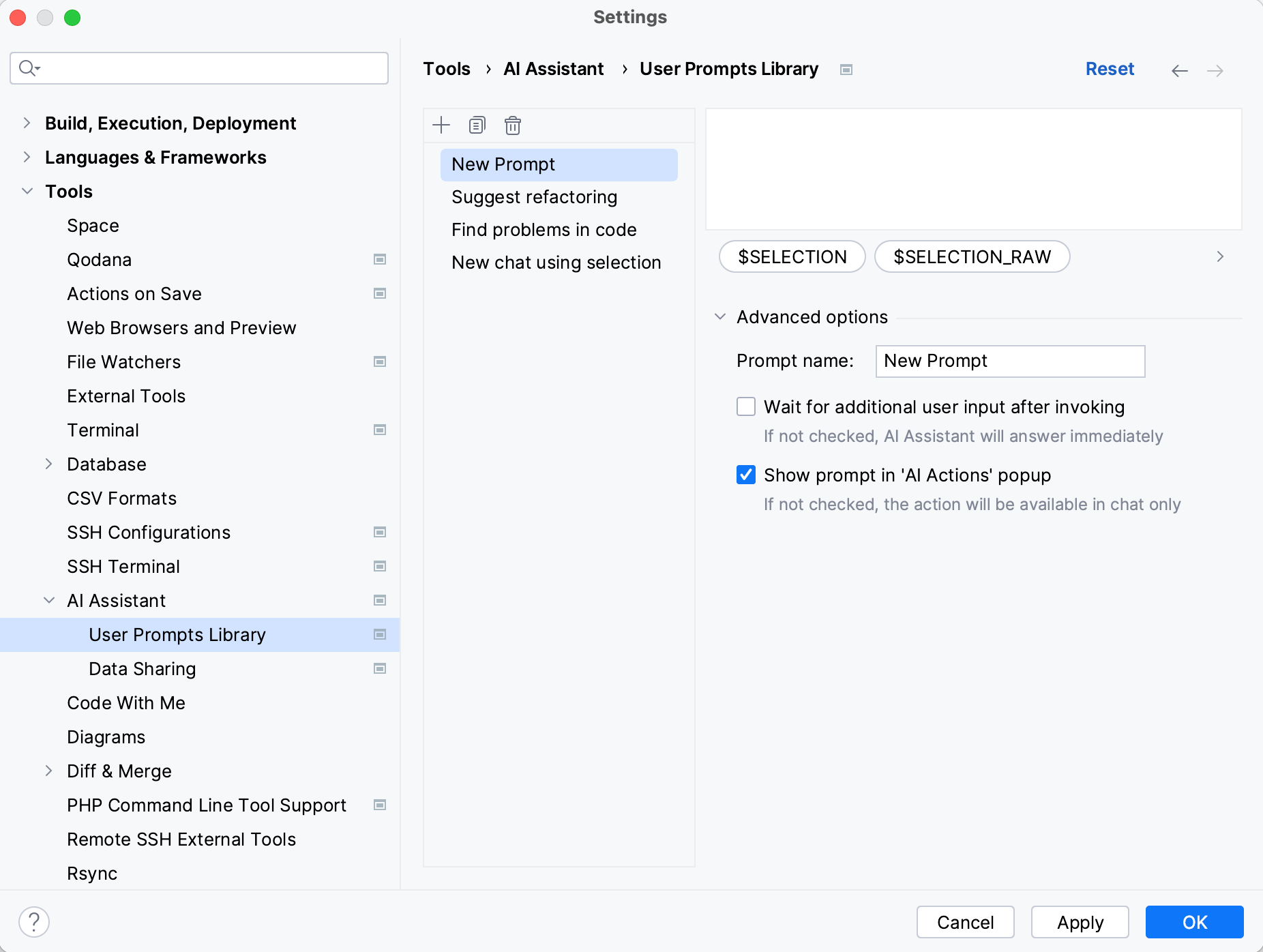 PhpStorm: User prompts library settings