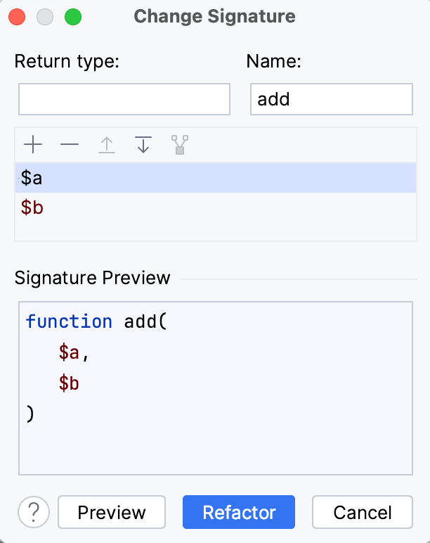 the Change Signature dialog