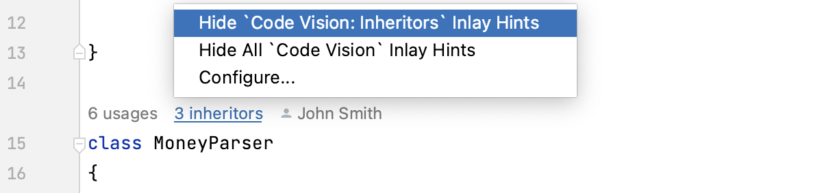 Hide Inheritors hints in the editor