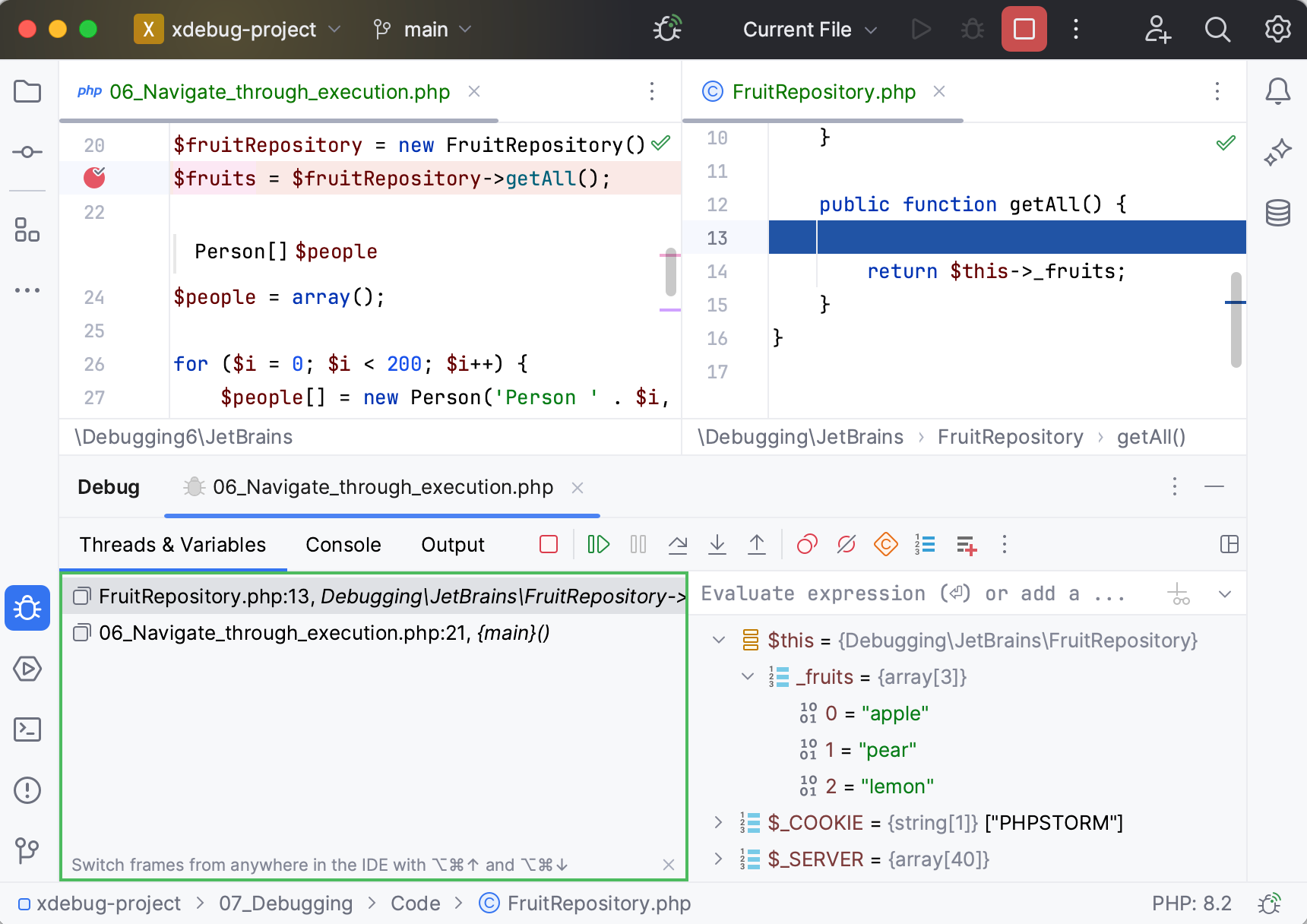 中断されたプログラムを調べる | PhpStorm ドキュメント