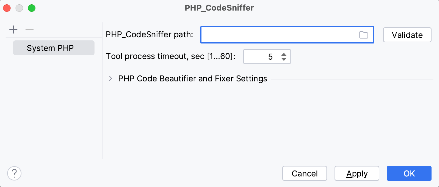 Empty PHP_CodeSniffer path field