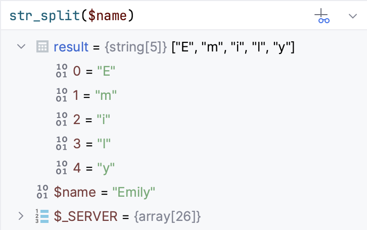 Result of an expression in the Variables tab