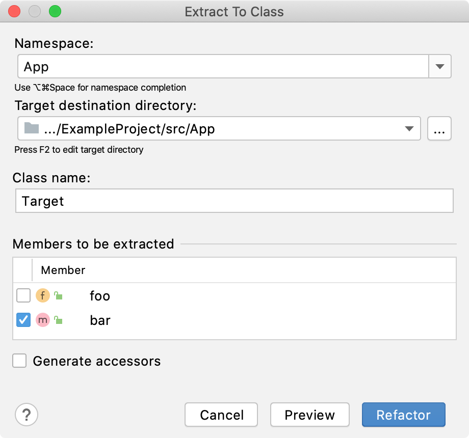 PhpStorm. Extract class refactoring