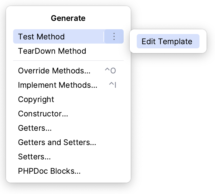 Edit PHPUnit method template