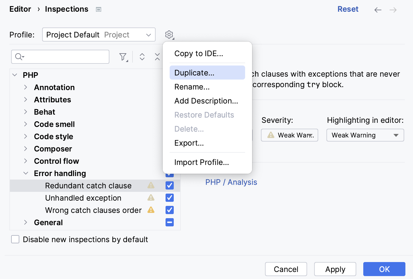 Duplicating a profile