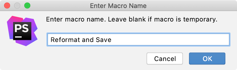 Enter Macro Name dialog