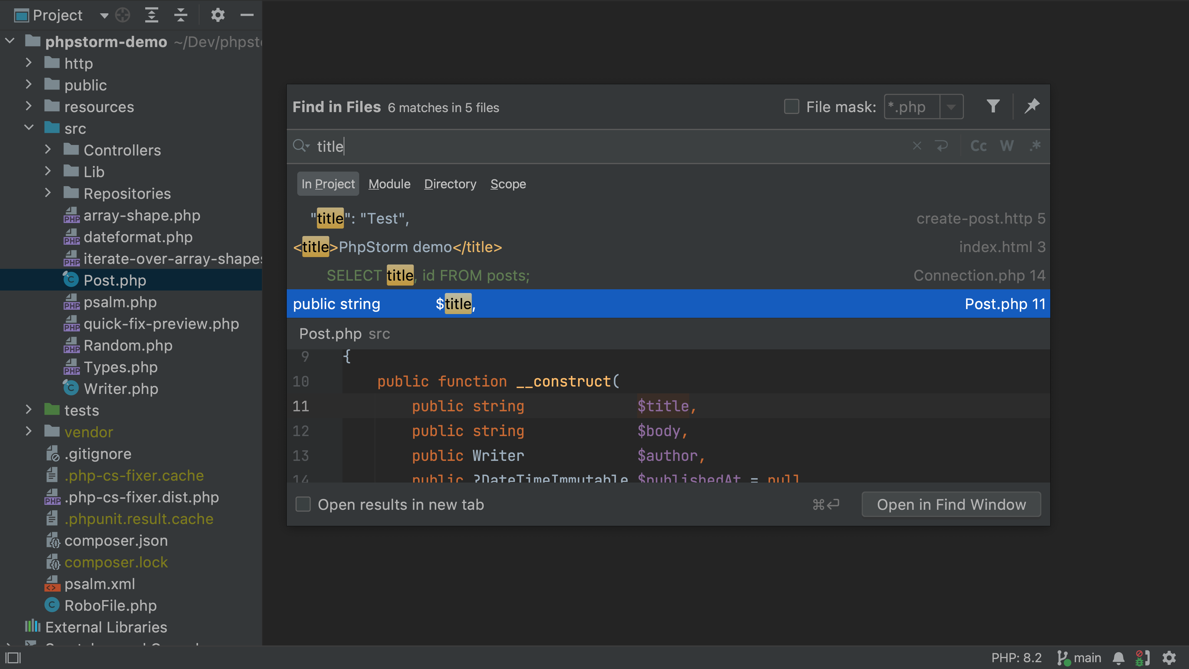 Customize PhpStorm: search and replace