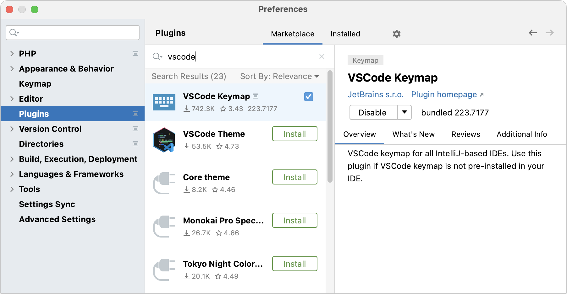 Installing the VS Code keymap plugin