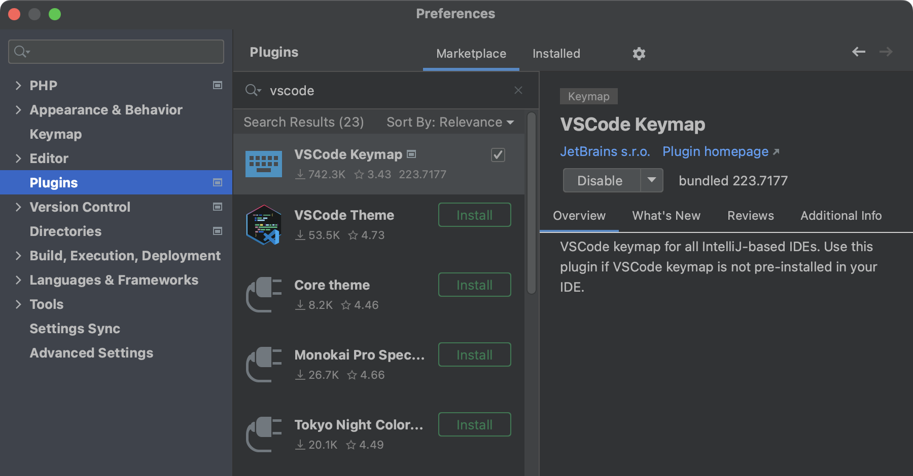 Installing the VS Code keymap plugin